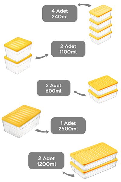 Meleni Home 11-Piece Yellow Refrigerator Organizer Set - Deep and Shallow Microwave Freezer Container