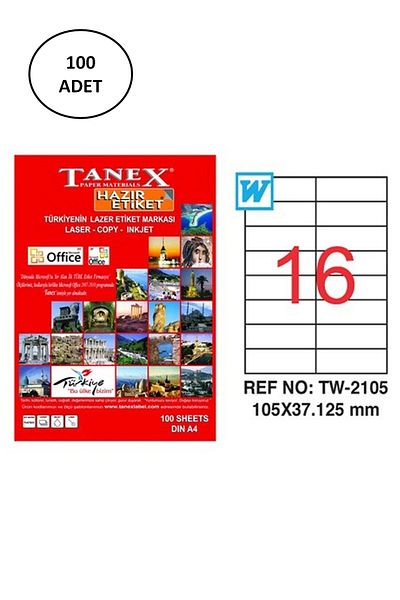 Tanex TW-2105 Laser Cut 105x37mm 100 Pieces Tag Set