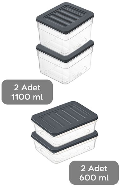 Meleni Home 4-Piece Anthracite Refrigerator Organizer Set - Deep and Shallow Microwave Freezer Container
