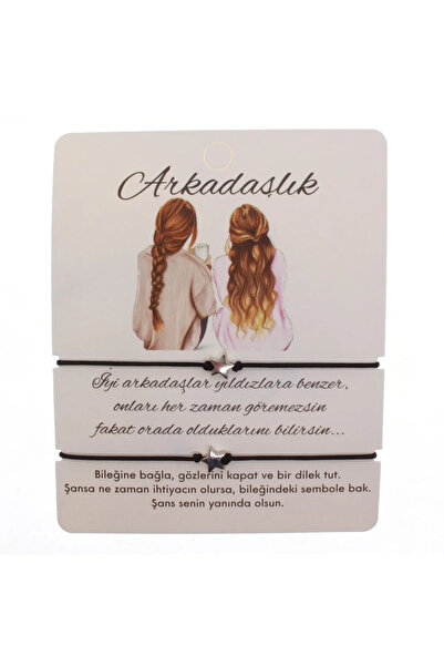 X-Lady Accessories Gümüş Renk Siyah Ip Yıldız Arkadaş Bilekliği - 1601