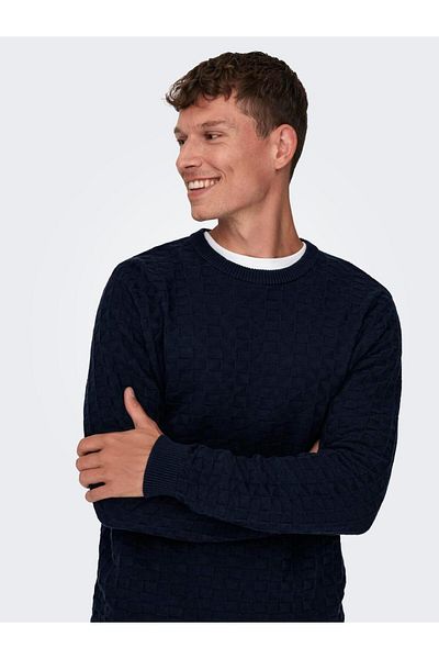 Only & Sons Onskalle Reg 12 Struc Crew Knit Noos 22026559 Dark Navy