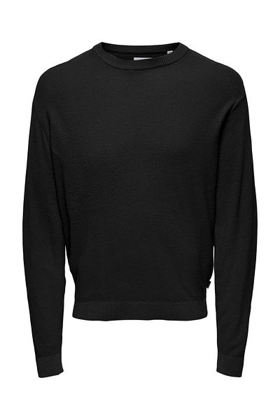 Only & Sons Onstony Waffle Ds 12 Ls Fabric - Black Crew Knit Noos 22032542
