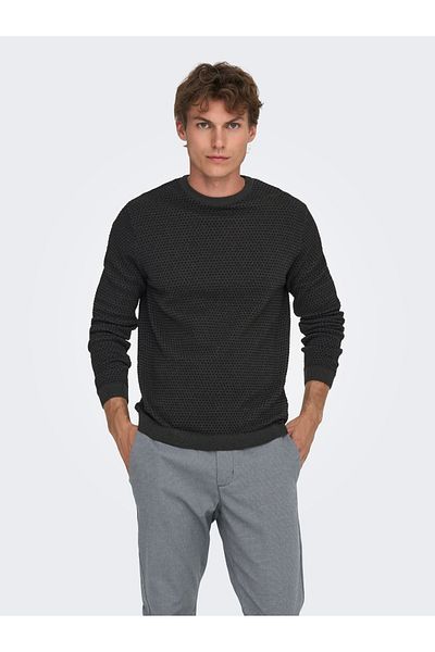 Only & Sons Onstapa Reg 12 Struc Ls Crew Knit Noos 22027602 Dark Grey Melange