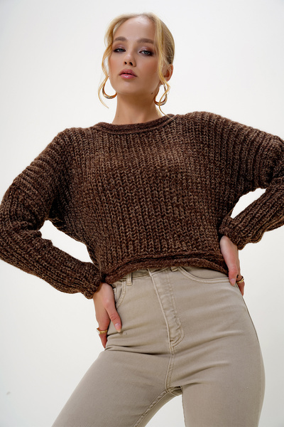 Trend Alaçatı Stili Női barna nyakú kötöttáru Crop vastag pulóver ALC-X13135