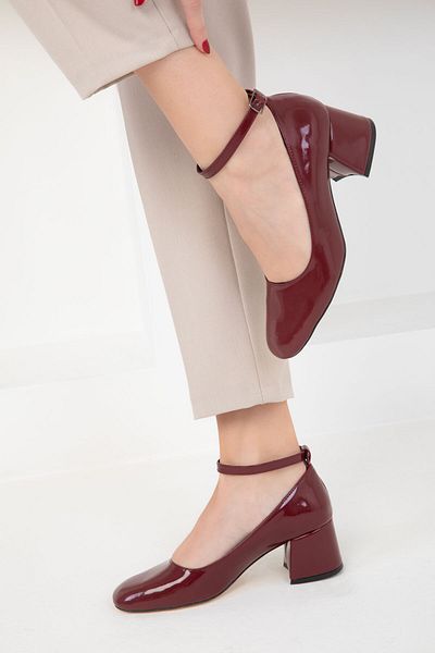 SOHO Patent Leather Claret Red Women's Classic Heeled Shoes - 19917
