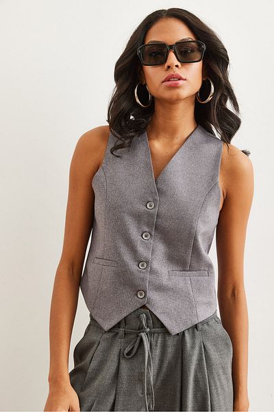 Olalook Women's Smoked Lined Fleto Pocket Woven Vest Ylk- 19000041