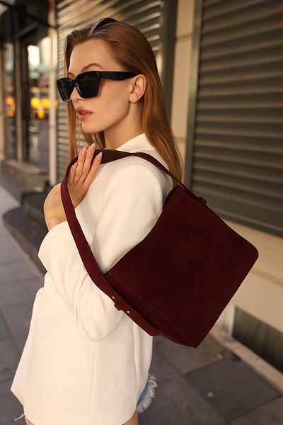 BAHELS Cherry Suede Women's Soft Leather Adjustable Strap Shoulder Bag