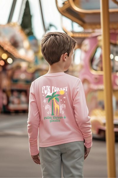 TRENDYOLKIDS Πλεκτό μπλουζάκι με στάμπα για αγόρια Dusty Rose TKDAW25TS00030