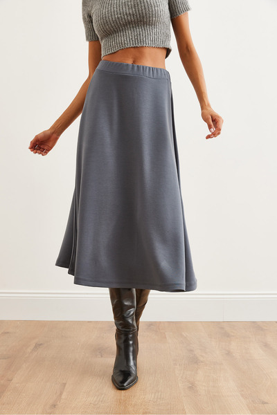 Olalook Kadın Füme Yumuşak Dokulu Modal Efektli Çan Etek ETK-19000282