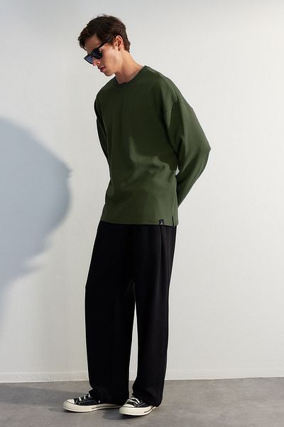 Trendyol Collection Φούτερ από βαμβακερό εμπριμέ, χακί χρώματος Oversize - TMNAW24SW00073