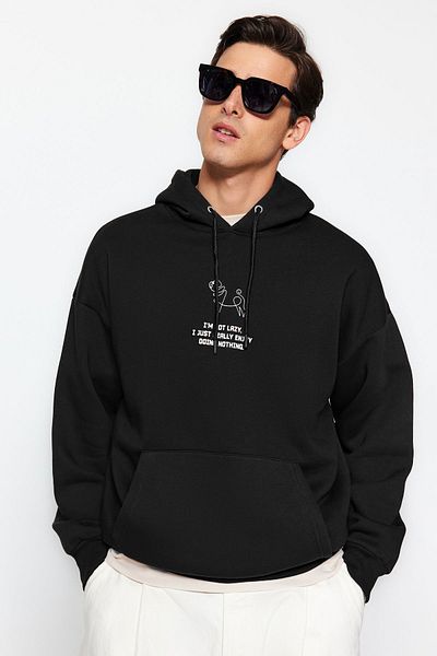 Trendyol Collection Φούτερ με κουκούλα από βαμβακερή κουκούλα με μαύρη στάμπα με ζωάκια - TMNAW24SW00078