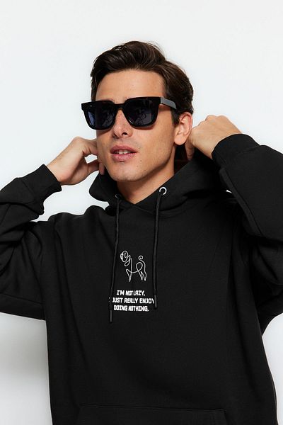 Trendyol Collection Φούτερ με κουκούλα από βαμβακερή κουκούλα με μαύρη στάμπα με ζωάκια - TMNAW24SW00078