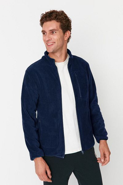 Trendyol Collection Hanorac din lână gros și cald cu fermoar Indigo - TMNAW23HI00050
