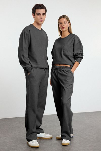 Trendyol Collection Σετ φόρμας Unisex Anthracite Oversize - TMNAW25EM00003