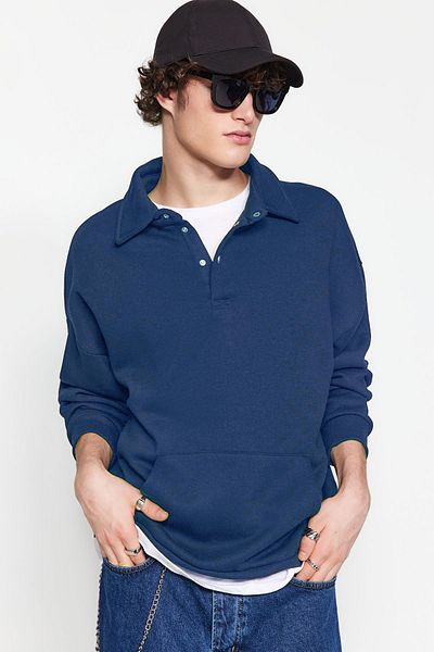 Trendyol Collection Суичър с полар с голяма яка на риза индиго - с джобове Tmnaw24Sw00137