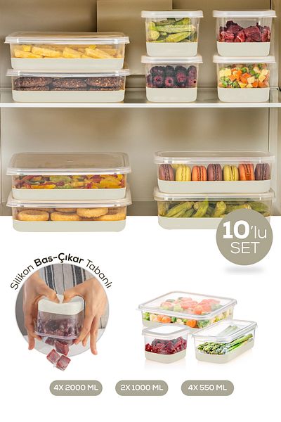 Vienev 10 Pieces Gray Silicone Based Deep Freezer - Freezer Storage Container