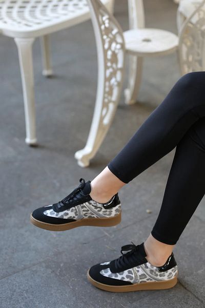 EREN SHOES BAG (Selnda) Leopard Patterned Suede Sneaker Women's Sneakers.