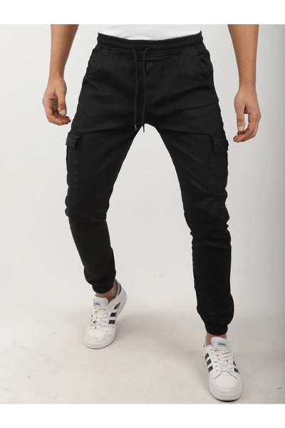 LEVENAN Pánské černé Cargo Pocket Jeans