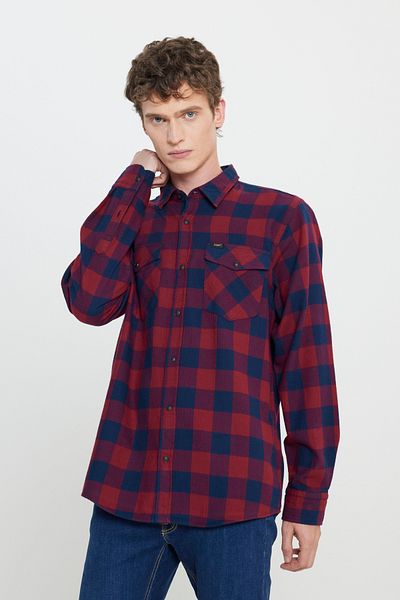 Lee Regular Fit Regular Cut 100% Cotton Men's Red Navy Blue Plaid Lumberjack Shirt