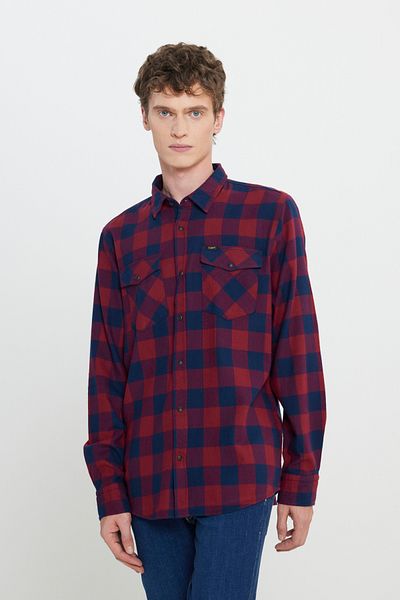 Lee Regular Fit Regular Cut 100% Cotton Men's Red Navy Blue Plaid Lumberjack Shirt