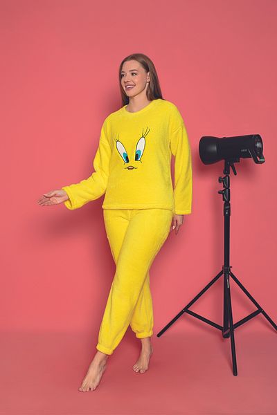 Sude HOMEWEAR Γυναικείο Σετ Πυτζάμες Tweety Λούτρινο