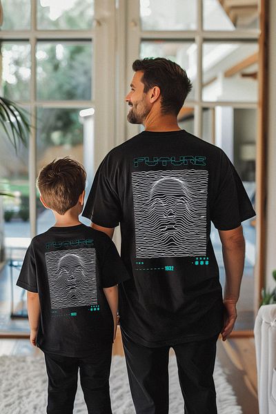 TRENDYOLKIDS Black Boy's Back Printed Father-Syn Pletené tričko Tkdaw25Ts00018
