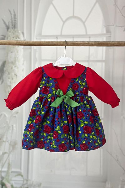 Bertuğ Bebek Rochie pentru fetiță, flanel, bumbac, colorată, cu trandafiri roșii