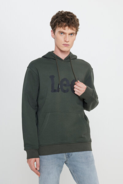 Lee Regular Fit Normal Kesim Kapüşonlu Erkek Haki Big Logo Sweatshirt