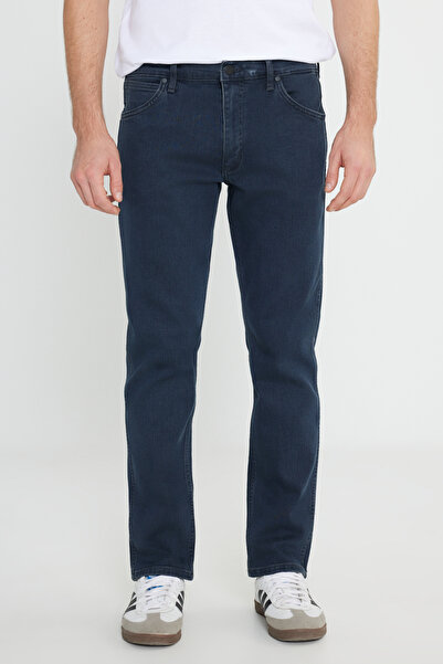 WRANGLER Straight Fit Straight Cut Straight Leg Greenboro Men's Navy Blue Cotton Stretchy Jean Jeans