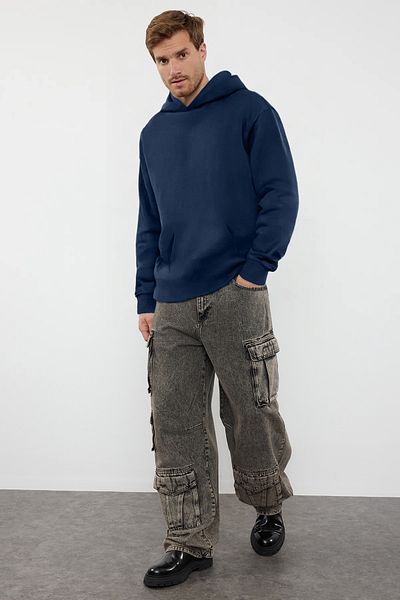 Trendyol Collection Indigo Fleece Oversize mikina s kapucí - Tmnaw25Sw00115