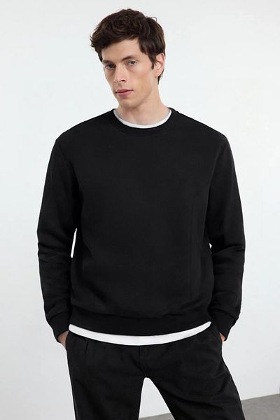Trendyol Collection Μαύρο Oversize/Wide Cut Λεπτομέρεια ραφής Basic Φούτερ χωρίς αναγκή TMNAW25SW00130