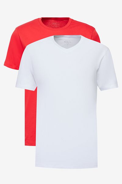 AC&Co / Altınyıldız Classics Men's Slim Fit Cotton Basic T-Shirt - RED and WHITE 2 Pack