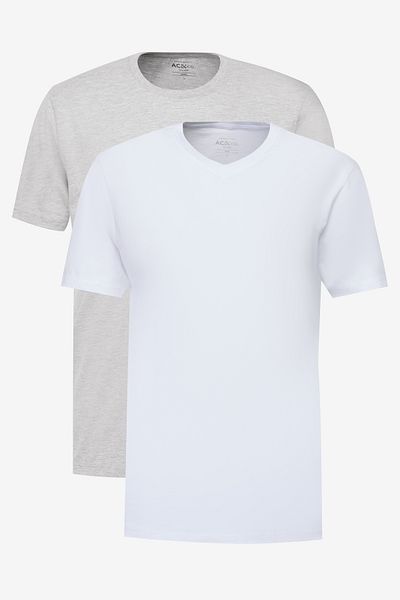 AC&Co / Altınyıldız Classics Ανδρικό Slim Fit Melenj 2 Pack - Λευκό/Γκρι/Melenj Basic βαμβακερό μπλουζάκι