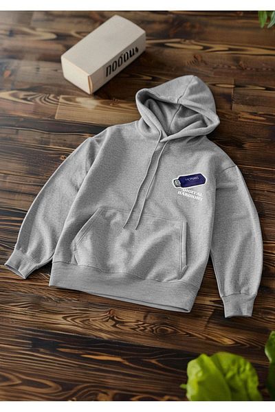 Edit by Trendyol Unisex šedá mikina s kapucí – pravidelný střih, teplý potisk Tedaw25Sw00042