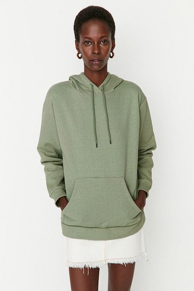 Trendyol Collection Mint Thick Fleece Uvnitř klokaní kapsa Boyfriend/Wide Fit Pletená mikina TWOAW20SW0525