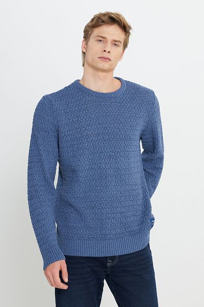 WRANGLER Regular Fit Regular Cut Crew Neck Men's Navy Blue Knitwear