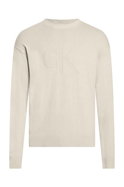 Calvin Klein Ck Intarsia Mix Stitch Men's Cream Sweater - Crew Neck