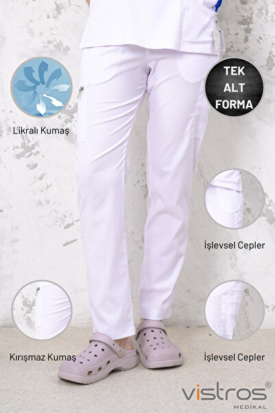 Vistros Medikal Doktor Hemşire Forması Medikal Forma Beyaz Cerrahi Pantolon L...