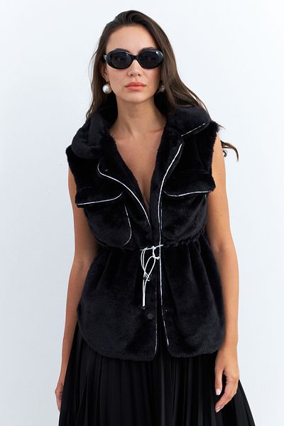 Cool & Sexy Women's Black Faux Fur Pocket Vest Mk66