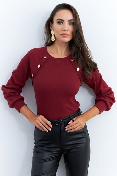 Cool & Sexy Burgundowa bluzka damska z guzikami Ey2946
