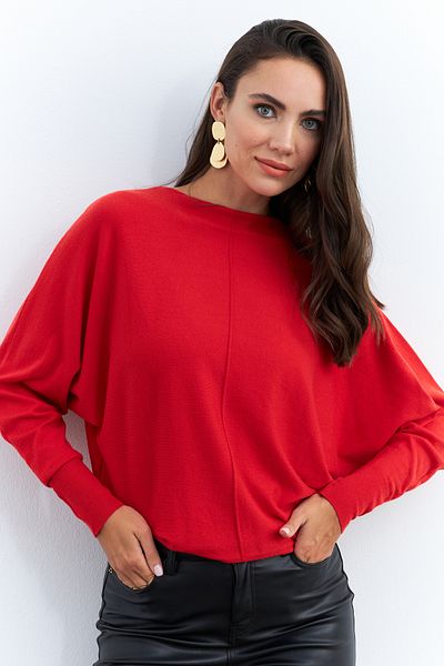 Cool & Sexy Women's Red Bat Sleeve Sweater Yil558