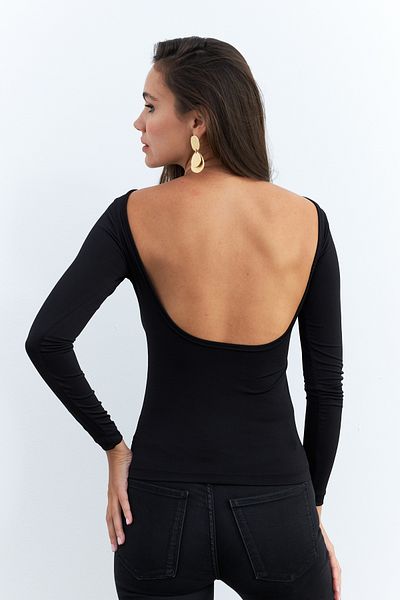 Cool & Sexy Czarna bluzka damska z odkrytymi plecami - Ey2942