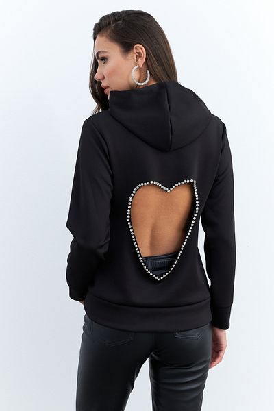 Cool & Sexy Women's Black Stone Detailed Sweatshirt - Low Back Bth15