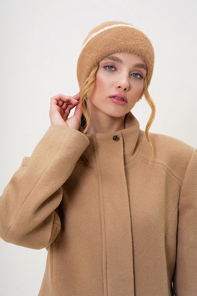 Trend Alaçatı Stili Damen-Strickmütze mit Milchkaffee-Streifen und detaillierten Federn ALC-X13257