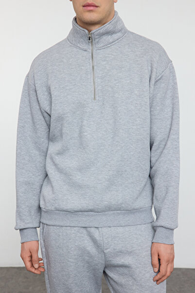 Trendyol Collection Gray OvErsizE ZippErEd Tracksuit SEt - Stand Collar TMNAW25EM00001