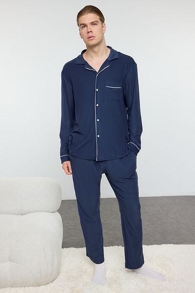 Trendyol Collection Sada pleteného pyžama indigo Soft Key TMNAW25PT00022