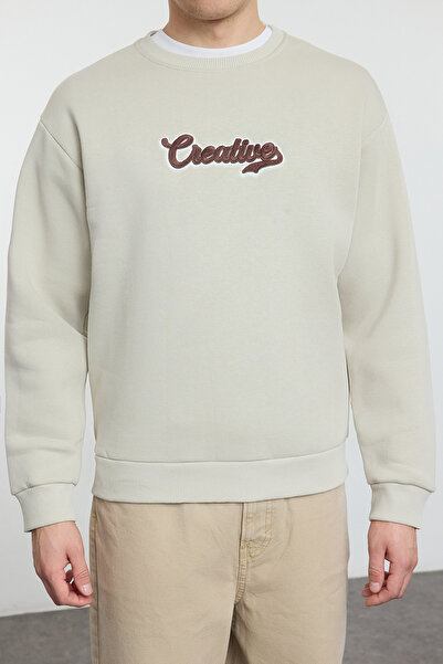 Trendyol Collection Φούτερ με φλις κεντημένο oversize - TMNAW25SW00087