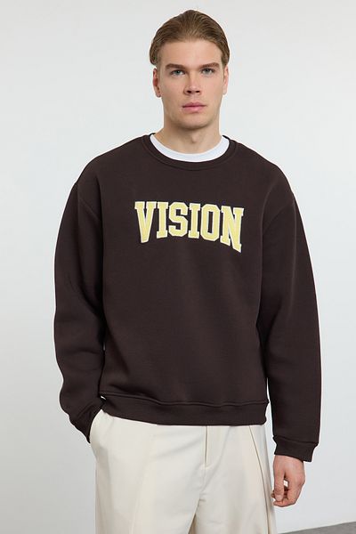 Trendyol Collection Unisex Φούτερ με σκούρο κέντημα oversize - με φλις, TMNAW25SW00015