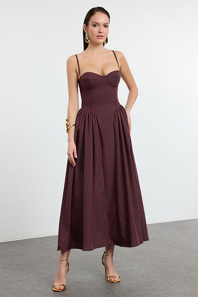 Trendyol Collection Rochie maro din popelină cu tăietură A TPRSS24EL00294