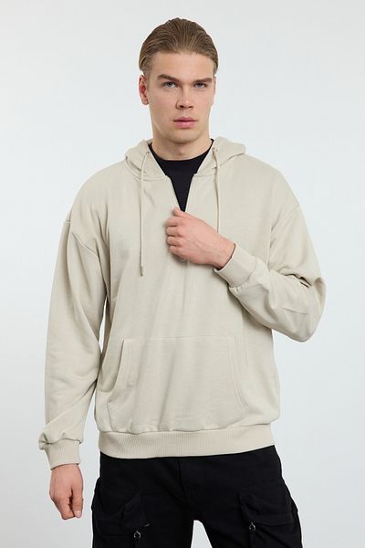 Trendyol Collection Základní oversize mikina s kapucí - Detailní zip Tmnaw25Sw00103